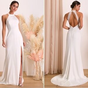 LULU's Bridal Elegant Sexy Sophisticated Backless High Neck Mermaid Maxi Gown